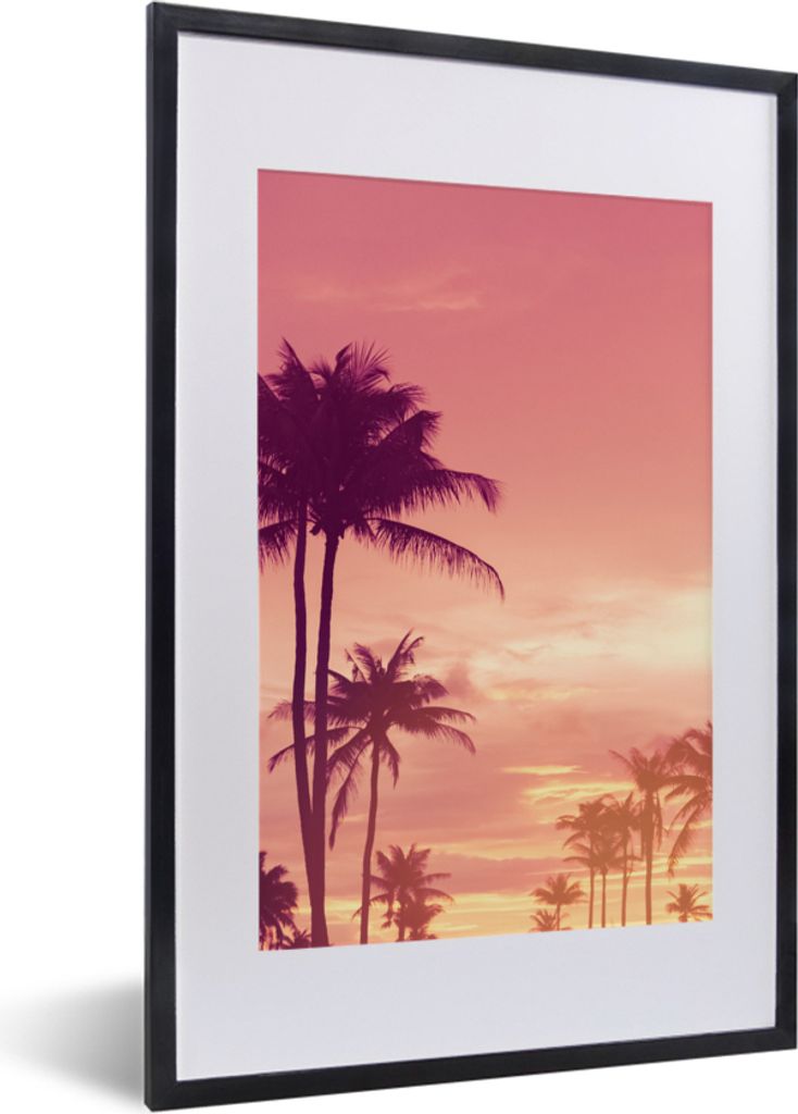 MuchoWow Gerahmtes Poster Himmel - Palme - Abend - Natur - Tropisch 40x60 cm - Poster mit Schwarzem Bilderrahmen Wandposter Rahmen Foto Bilder - ...