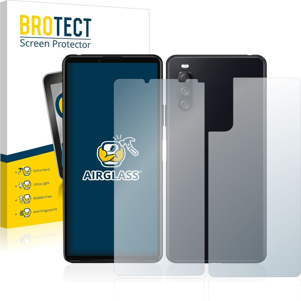 BROTECT Schutzglas für Sony Xperia 10 III (Display+Rückseite) Schutzfolie Panzer Folie Glas Display Schutz klar