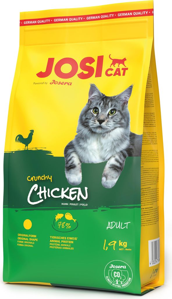 A bag of JosiCat Crunchy Chicken cat food.