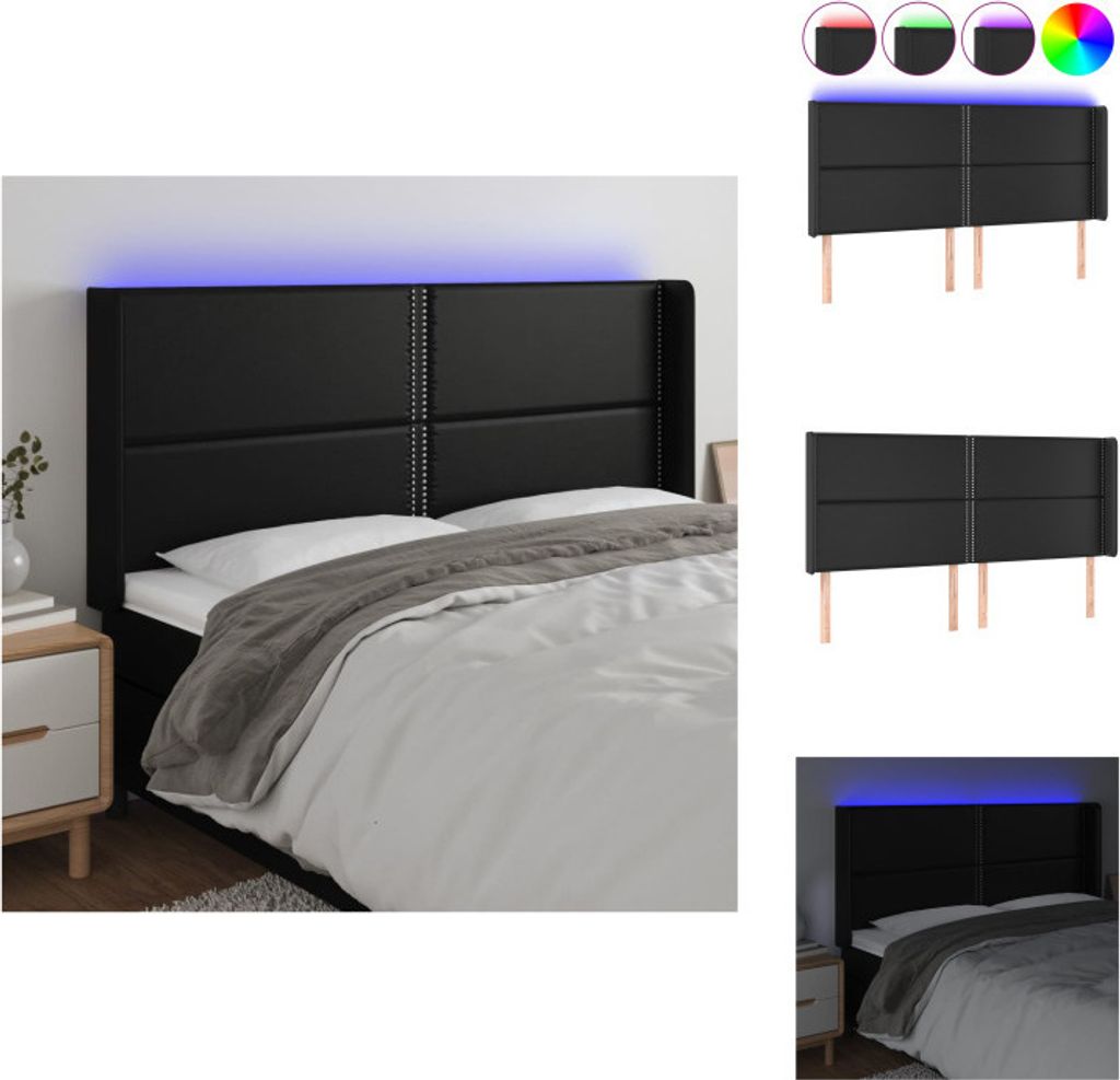 vidaXL LED Kopfteil Schwarz 183x16x118/128 cm Kunstleder -  Produktbild 