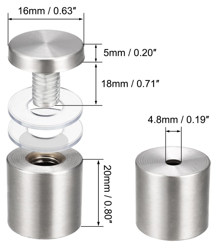 6 Stš¹ck Abstandshalter 16¡Á27mm£šDia*H£ Edelstahl Schilderhalter Werbeschraube Abstandsschrauben fš¹r Schilder Displays, Silber