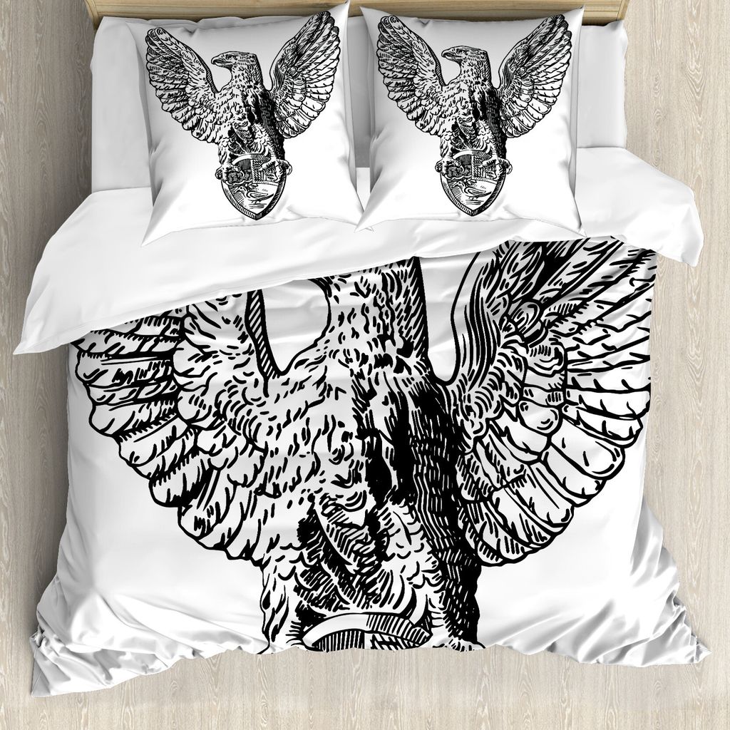 ABAKUHAUS Jahrgang Bettbezug, Italienisch Rom Heraldik, Milbensicher Allergiker geeignet mit Kissenbezügen, 155 cm x 220 cm - 80 x 80 cm, Schwarz-...