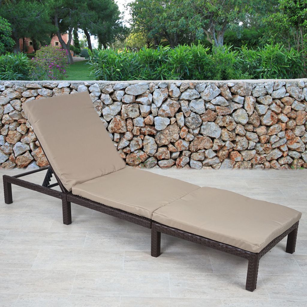 Mendler Lettino Da Esterno In Polyrattan Basic HWC-A51 - Grigio Con Cuscino Sfoderabile, Schienale Regolabile 5 Posizioni