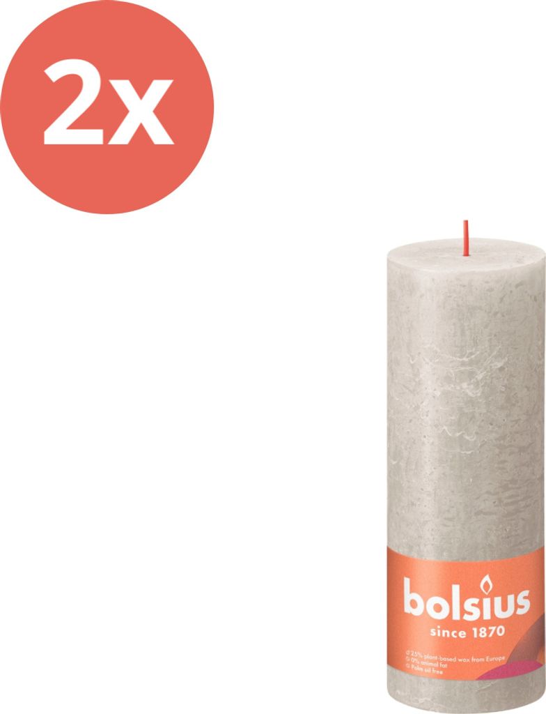 Bolsius - Rustikale Stumpenkerze - 190/68 - 1 Stück pro Packung - Sandgrau - Vorteilspack - 2 Stücke