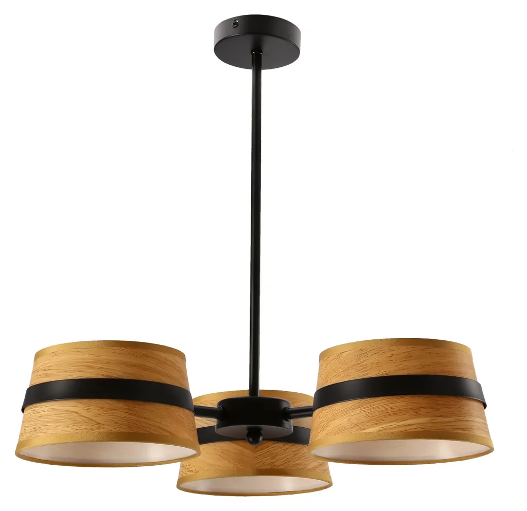 Suspension design à 3 branches DEMY en métal coloris noir et jaune vif