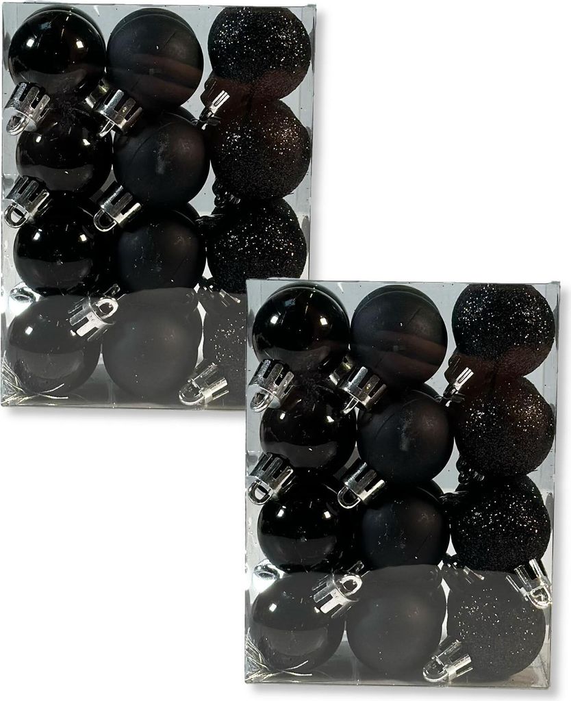 Kunststoff Weihnachtskugel schwarz 2 Sets - 48 Stück Ø 3cm Deko Kugel Christbaumschmuck Mix Matt Glänzend Glitzer
