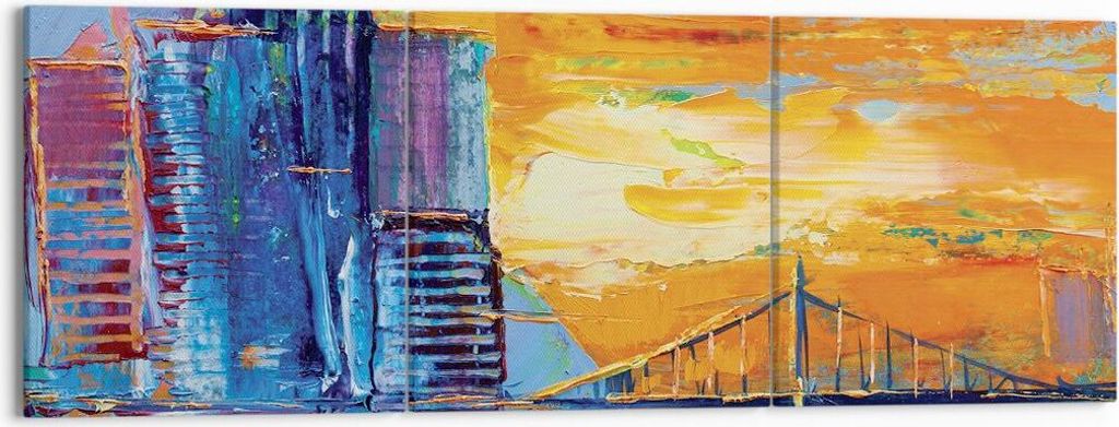 Bild auf Leinwand - Leinwandbild - 3 Teile - Stadt Brücke pastos - 150x50cm - Wand Bild - Wanddeko - Wandbilder - Leinwanddruck - Bilder - Wanddek...