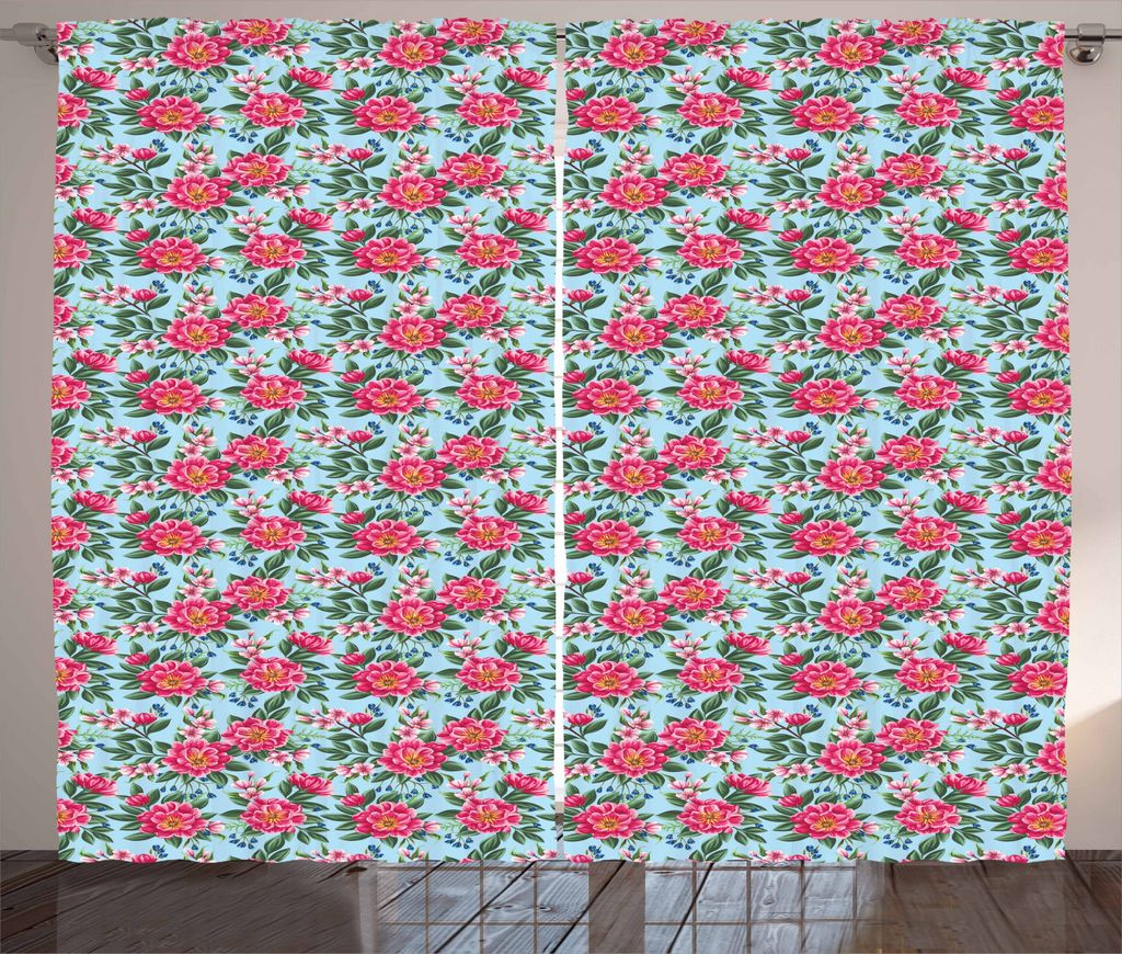 ABAKUHAUS Pfingstrose Rustikaler Vorhang, Spring Season Zusammensetzung, Wohnzimmer Universalband Gardinen mit Schlaufen und Haken, 280 x 225 cm, B...