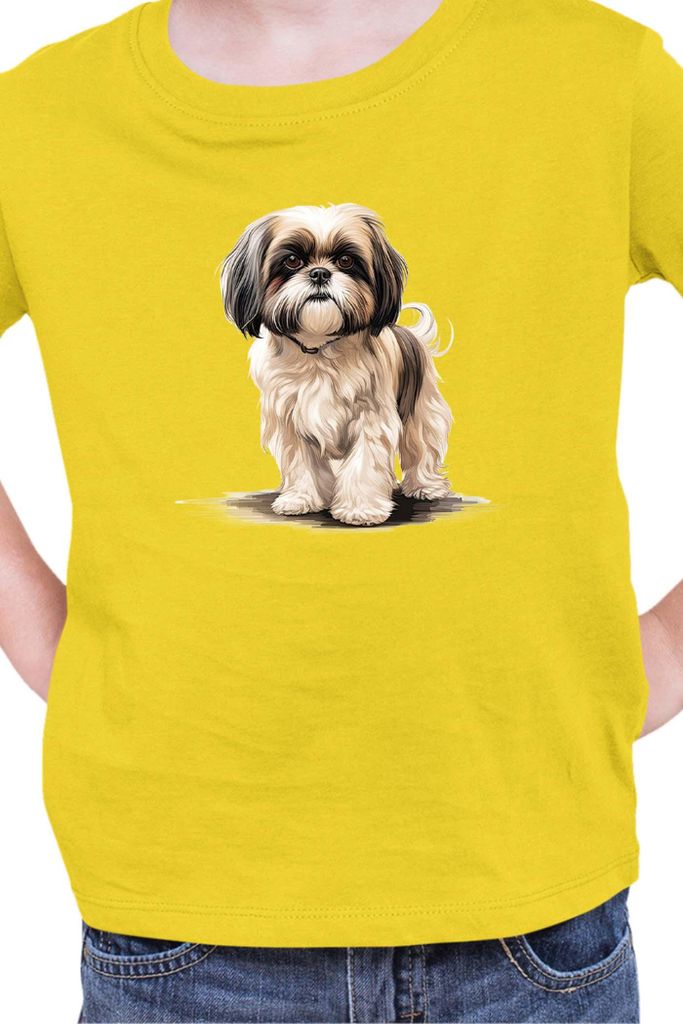 Kinder T-Shirt Dogs Breeds Shih Tzu Dog Breed 005, 7-8 Jahr - 128 / Gelb
