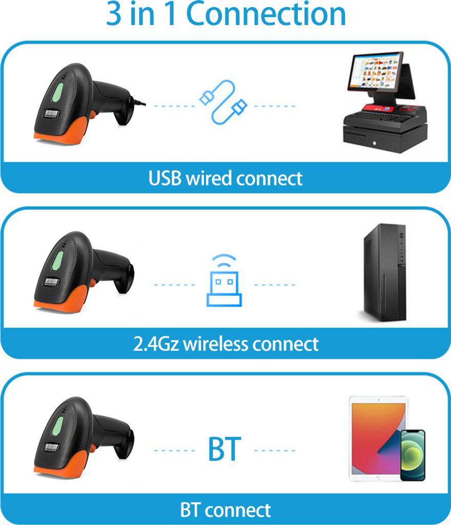 Tragbarer 1D/2D/QR-Barcode-Scanner BT+2,4 G kabelloser Produktbild 10