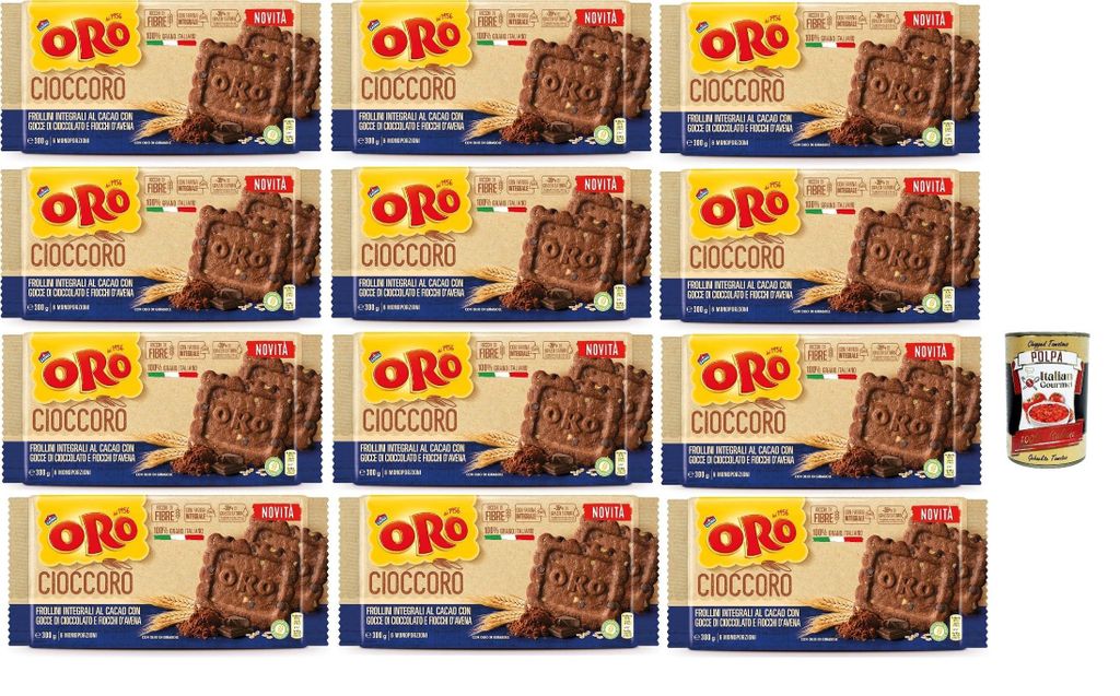 Oro Saiwa Cioccoro, Vollkorn-Kakao-Shortbread kekse mit Schokoladenstückchen und Haferflocken, Ballaststoffquelle, cookies mit 100% italienischer ...