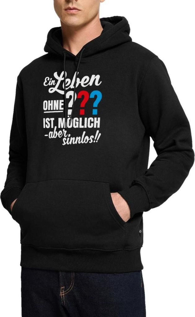 Spreadshirt Die Drei Fragezeichen Leben Ohne Ist Sinnlos Herren Premium Hoodie, S, Schwarz