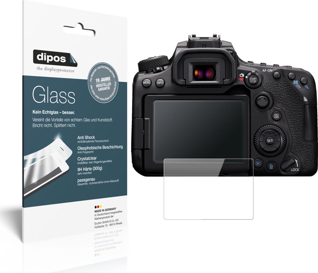 2x Schutzfolie für Canon EOS 90D - Anti-Shock 9H Folie dipos Glass Kunststoffglas