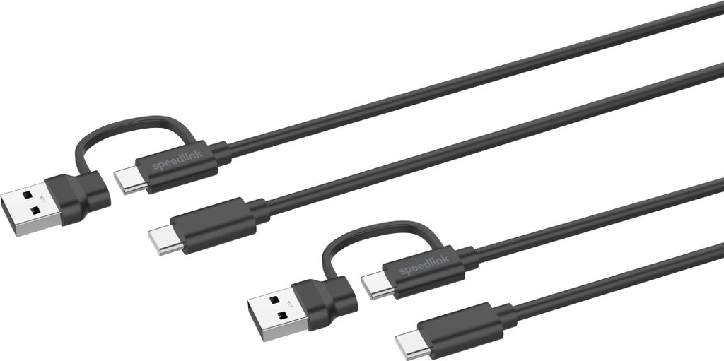 STREAM Play & Charge USB-C/A auf USB-C Kabel Set, schwarz