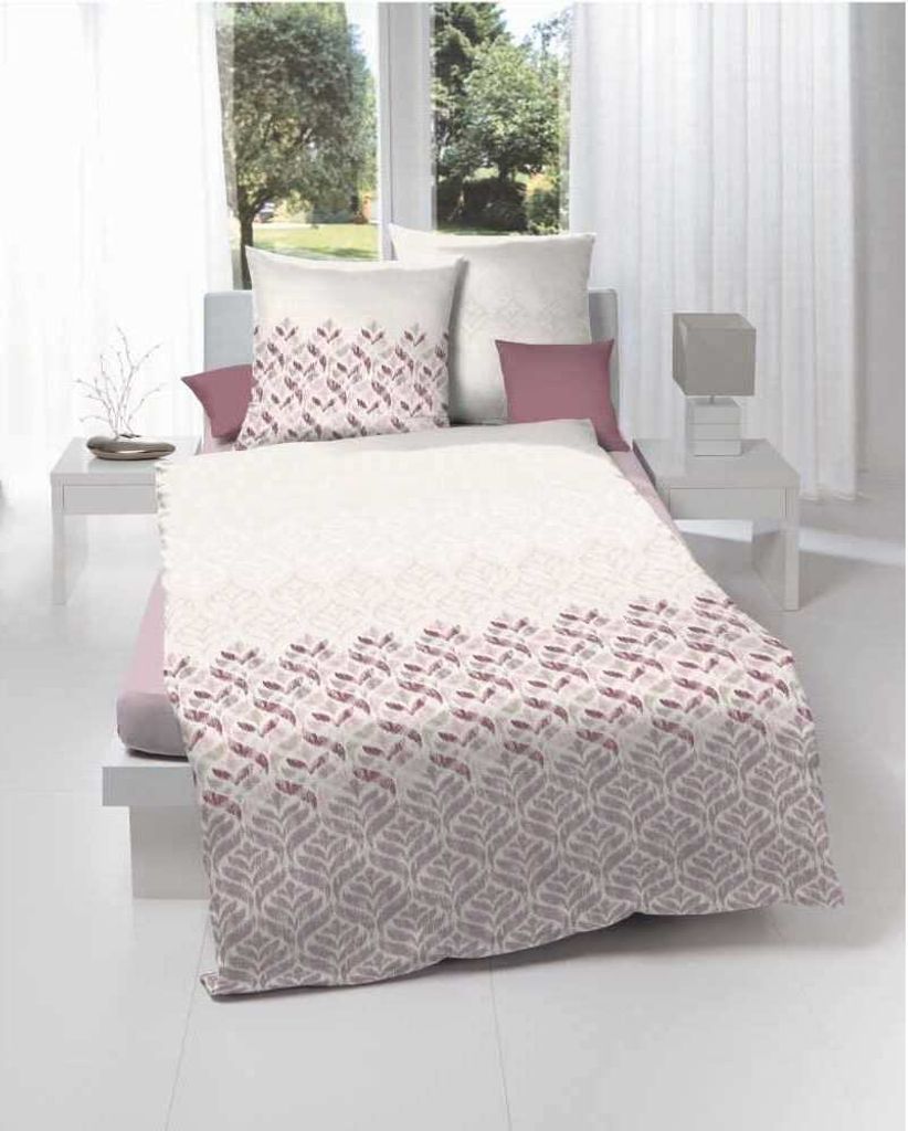 Kaeppel Mako-Satin Bettwäsche Allure Blumen 100% Baumwolle Reißverschluss Bettbezug Kissenbezug Bettgarnitur Bettwäsche-Set 135x200 cm Mauve