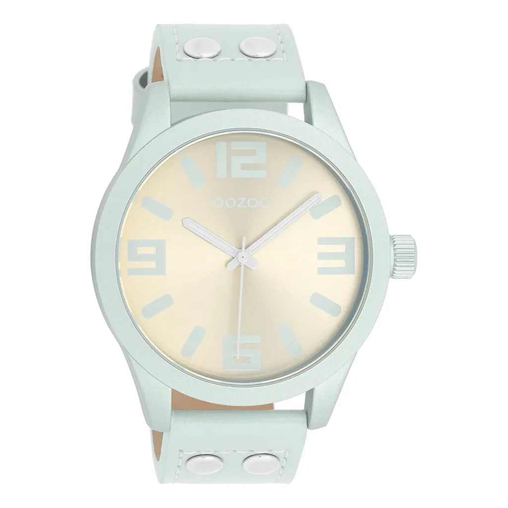 Montre Mixte Analogique Oozoo - Bracelet Cuir Gris et Cadran Rond Design
