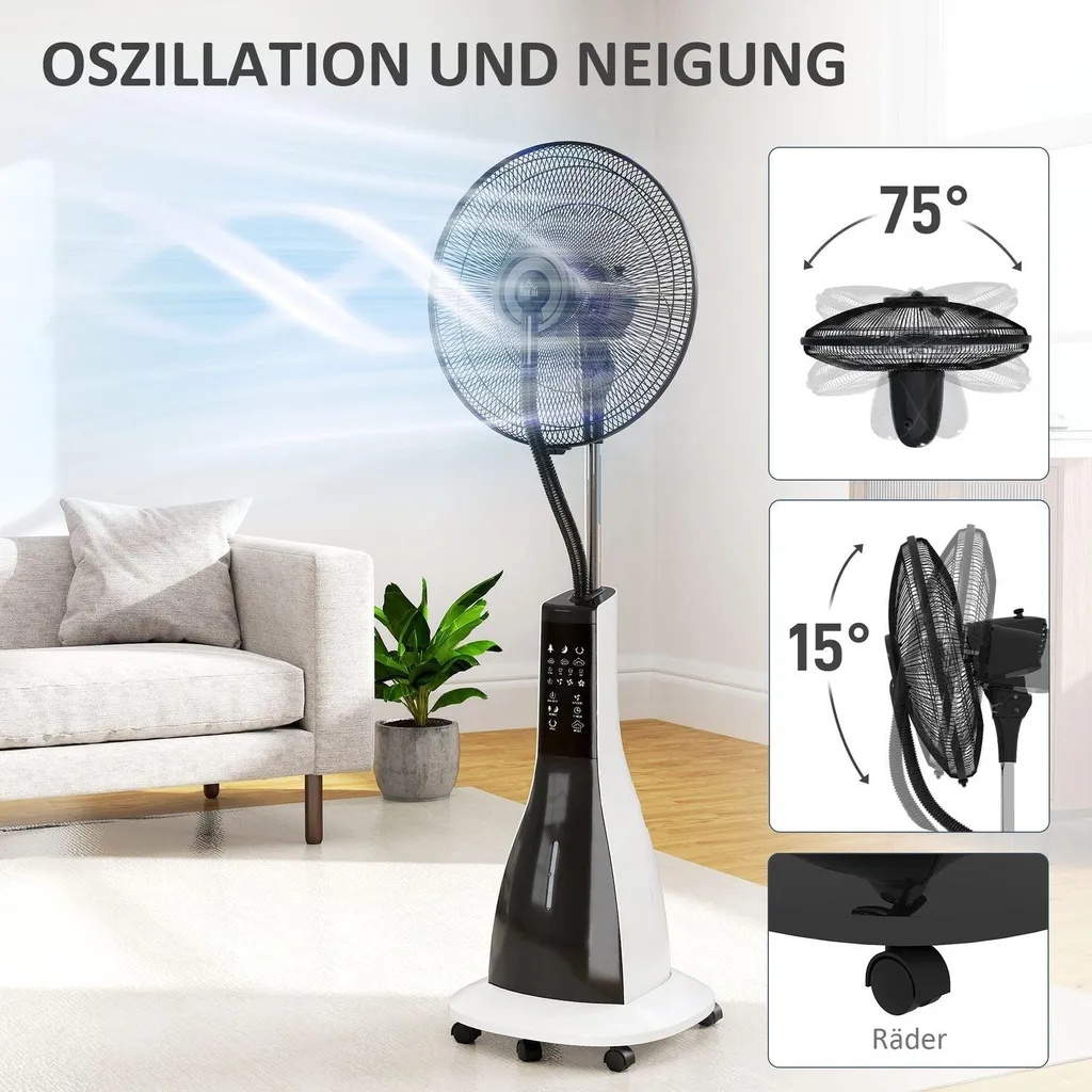 Ventilateur à eau oscillant avec télécommande et minuterie programmable
