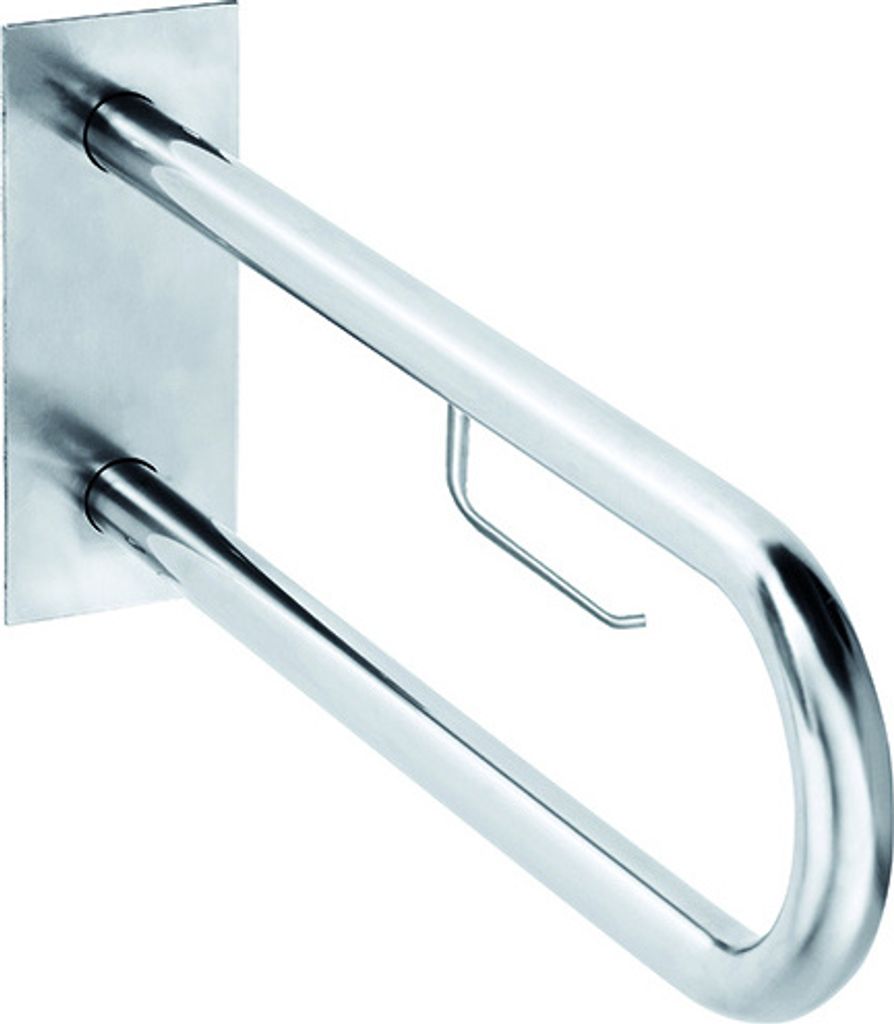 BELP Stützgriff mit Abdeckung und Papierhalter Edelstahl gebürstet 616x100x250 mm, 120 kg Traglast für Bad & WC >> zum Bohren
