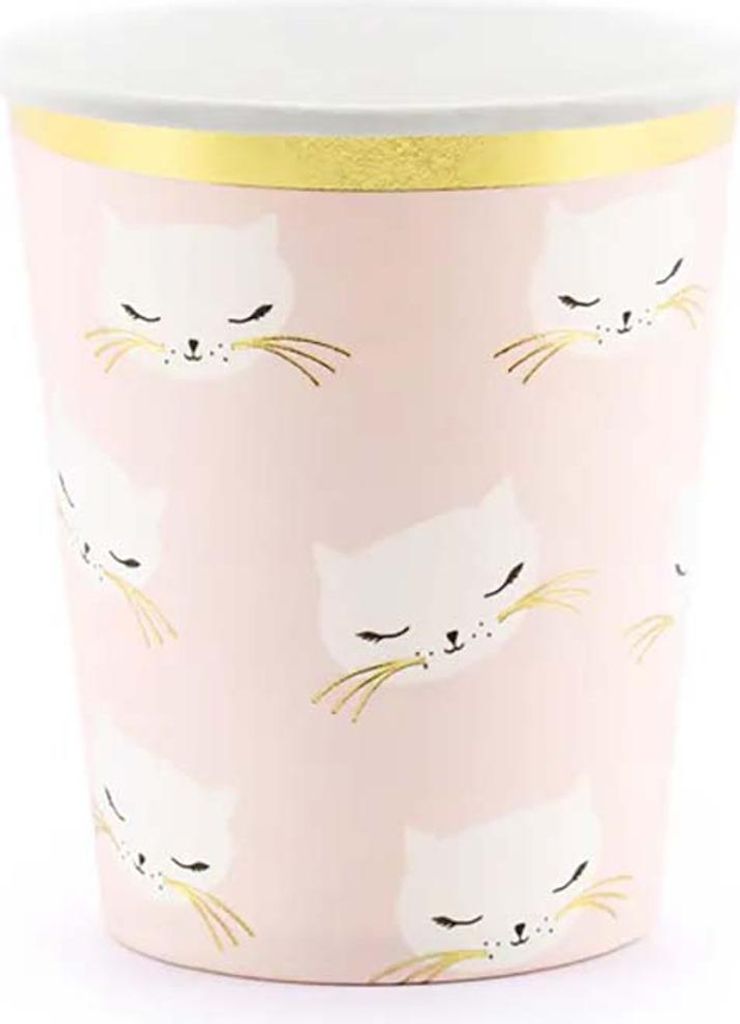 Pappbecher Katzen 200ml/6Stk. Hellrosa
