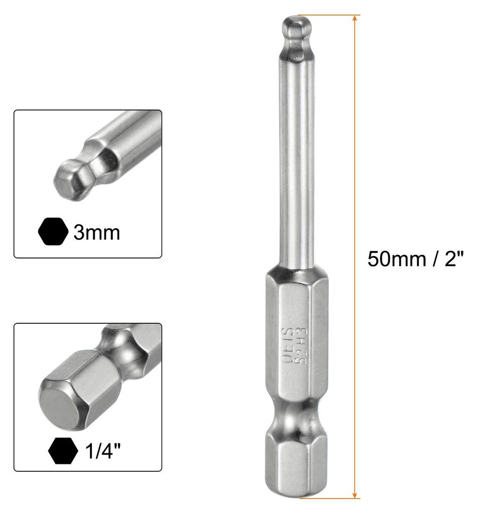 Kugelkopf Sechskant Schraubendreher 3mm(H3.0) Sechskant Schaft 50mm Lange Magnetischen Kugelkopf Bit 1/4" S2 Legierter Stahl Schraubendreher Bit Bi...