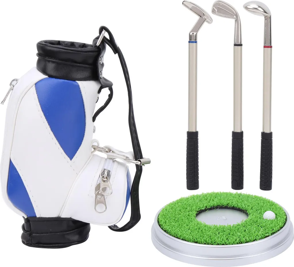 Set de bureau golf miniature : mini sac et stylos clubs pour golfeurs