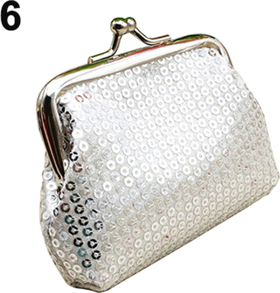 Mode Damen Pailletten Schnalle Mini Geldbörse Clutch Handliche Geldbörse Tasche Rose-Rot