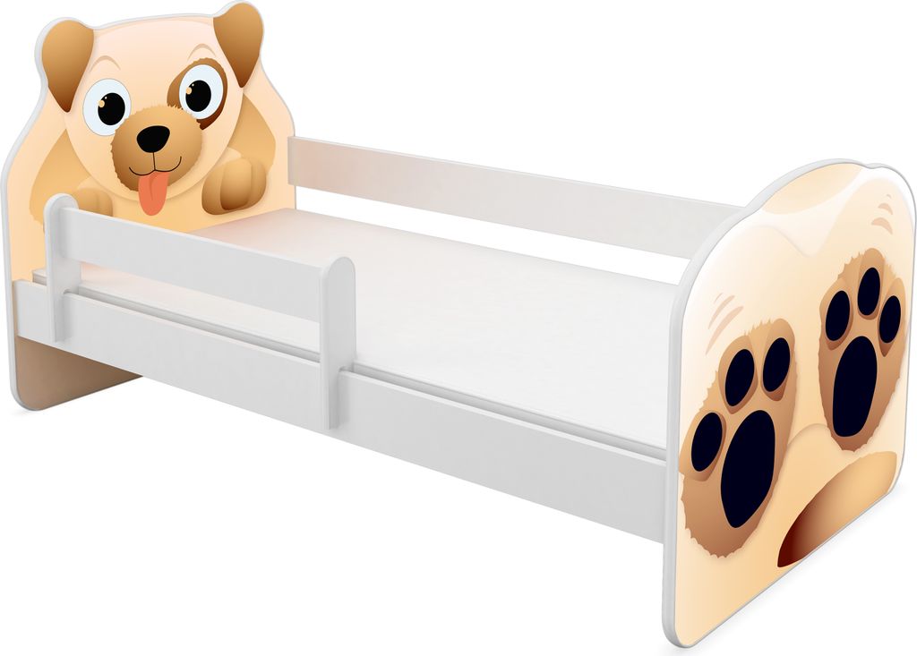 ACMA Tiere VII Kinderbett Jugendbett Junior-Bett Komplett-Set mit Matratze Rausfallschutz Lattenrost (04 Hündchen, 140x70 cm)