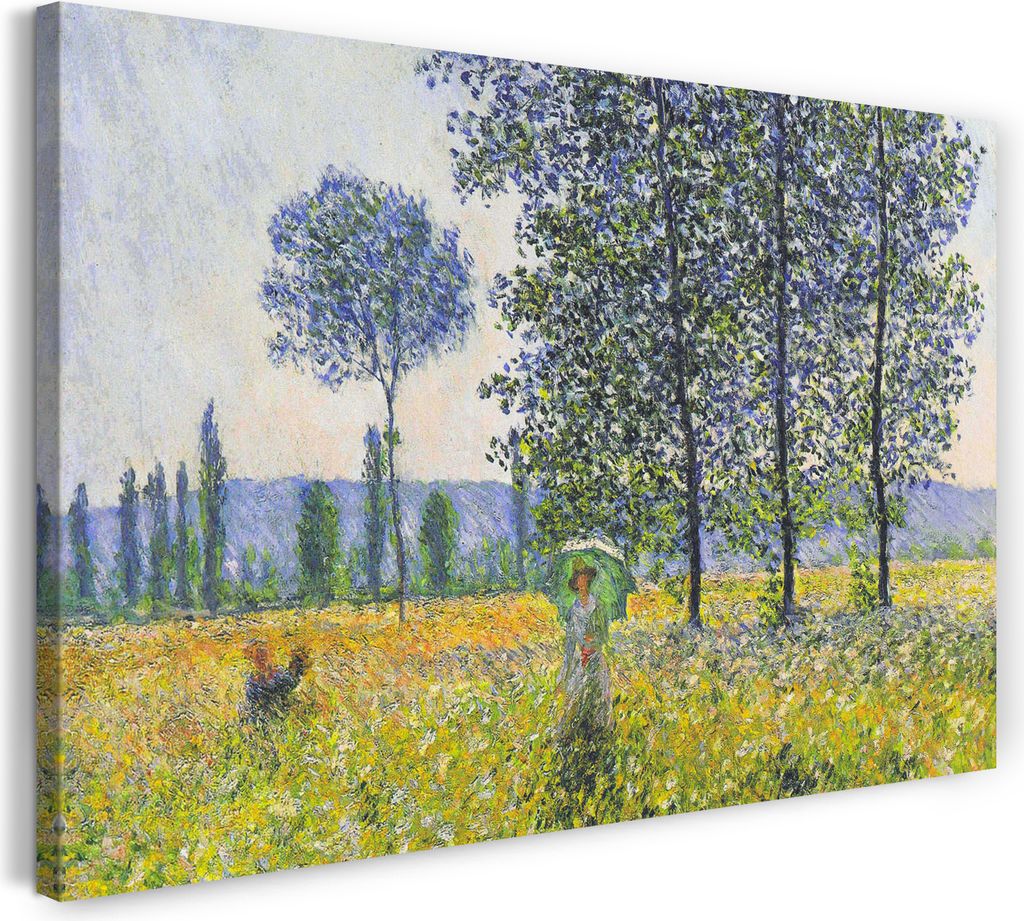 Leinwandbild (120x80cm): Claude Monet - Pappeln im Sonnenlicht, echter Holz-Keilrahmen inkl. Aufhänger, handgefertigt in Deutschland