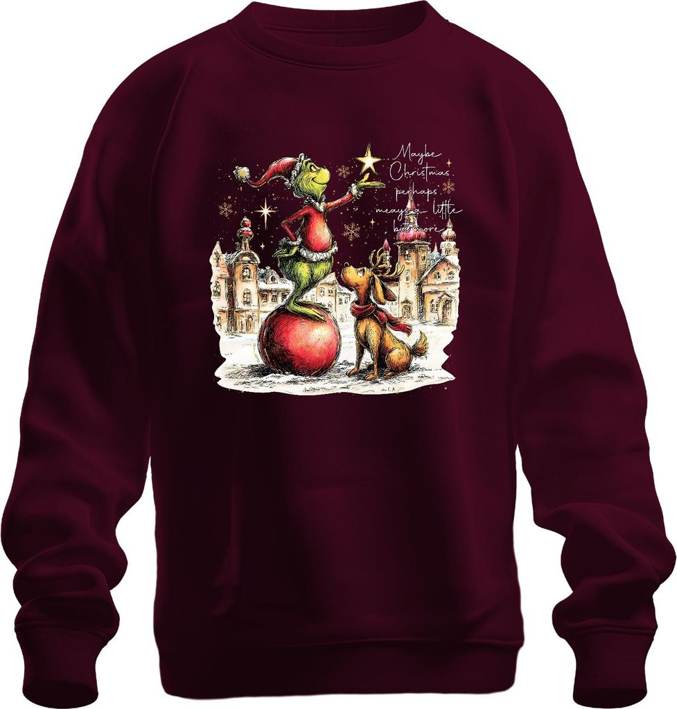 Maybe Christmas perhaps means a little bit more Grinch Geschenk Uni Sweatshirt Pullover, Burgundy, M