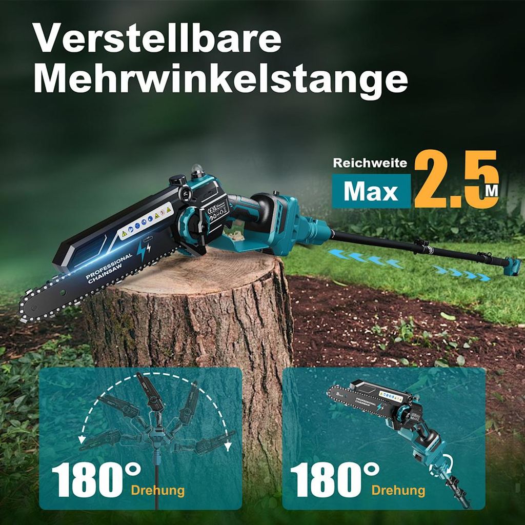 Motosega A Batteria 12 Pollici Con 2 Batterie 4000mAh | Motore Brushless 1000W | Taglio Legna E Potatura