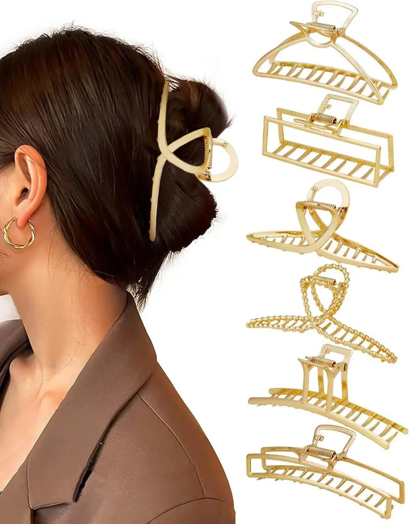 Grande Pince à Cheveux en Métal Doré - Accessoire Coiffure Femme 6 Pcs