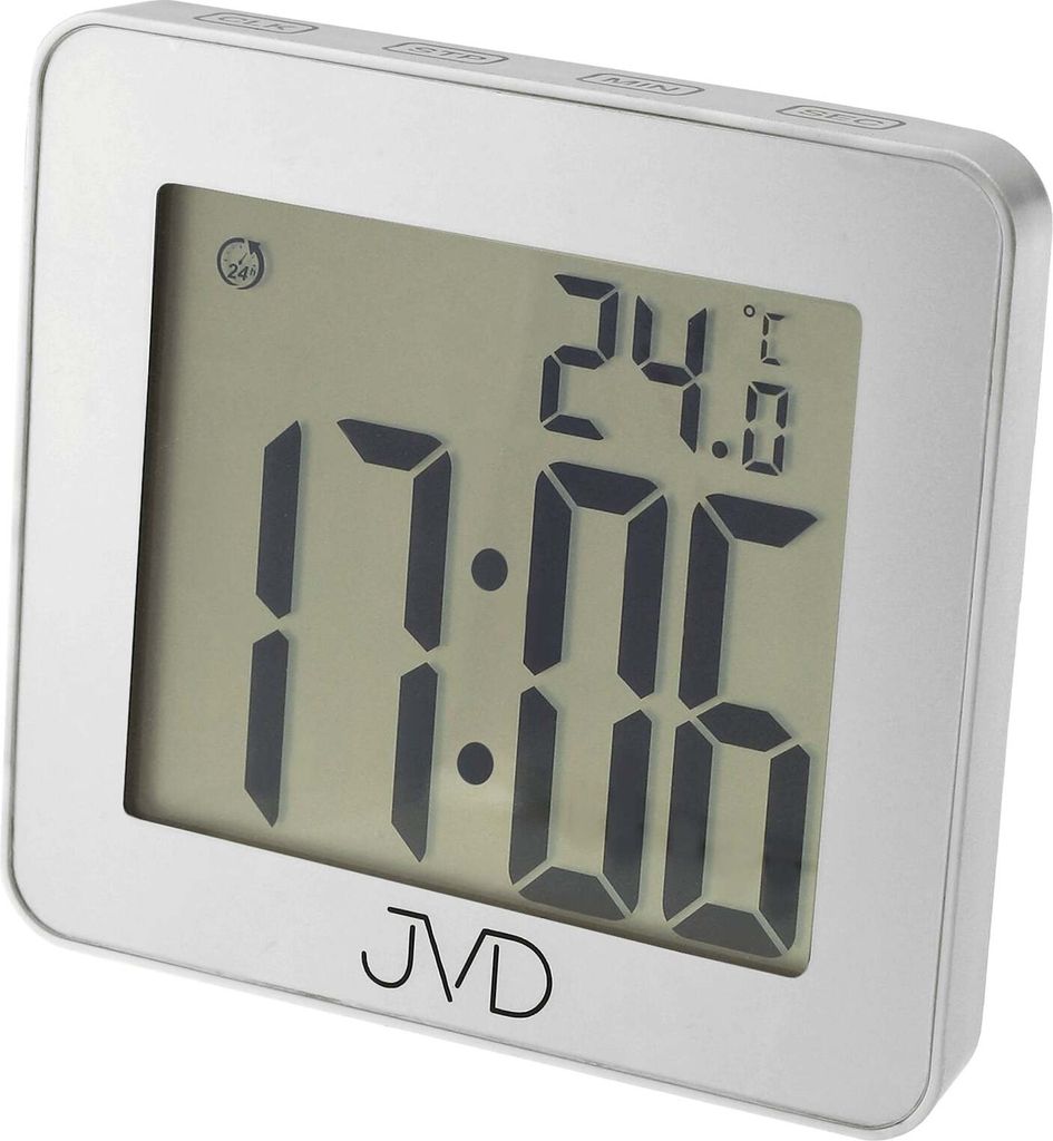 A digital clock displaying time and temperature.