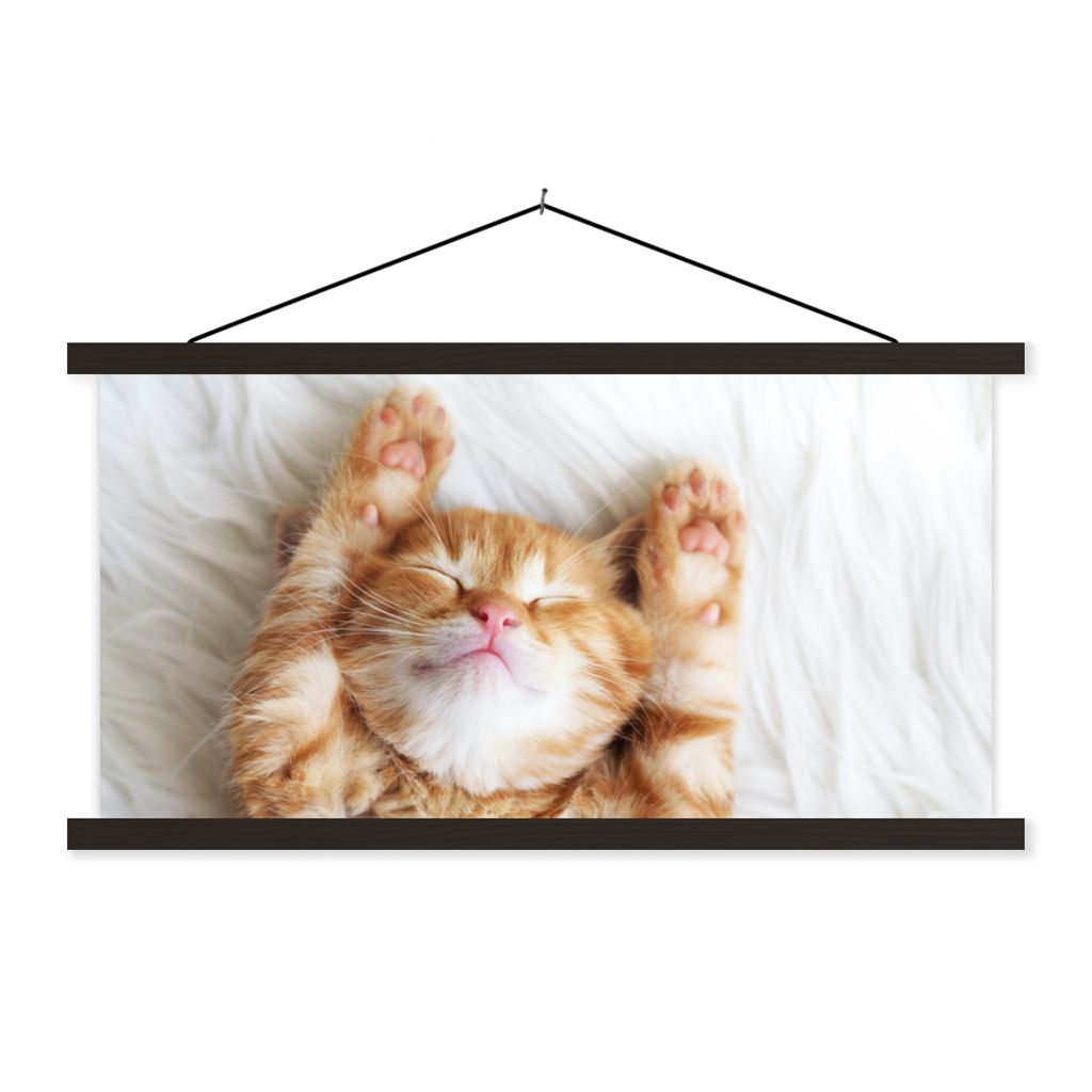 MuchoWow Textilposter Katze - Rot - Haustiere - Kätzchen 150x75 cm mit schwarzem Rahmen - Posterleiste