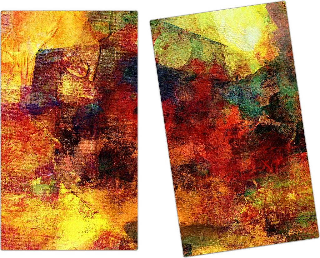 Spritzschutz Herdabdeckplatte Schneidebrett aus Glas Bunte Malerei 2-Teilig (60x52cm)
