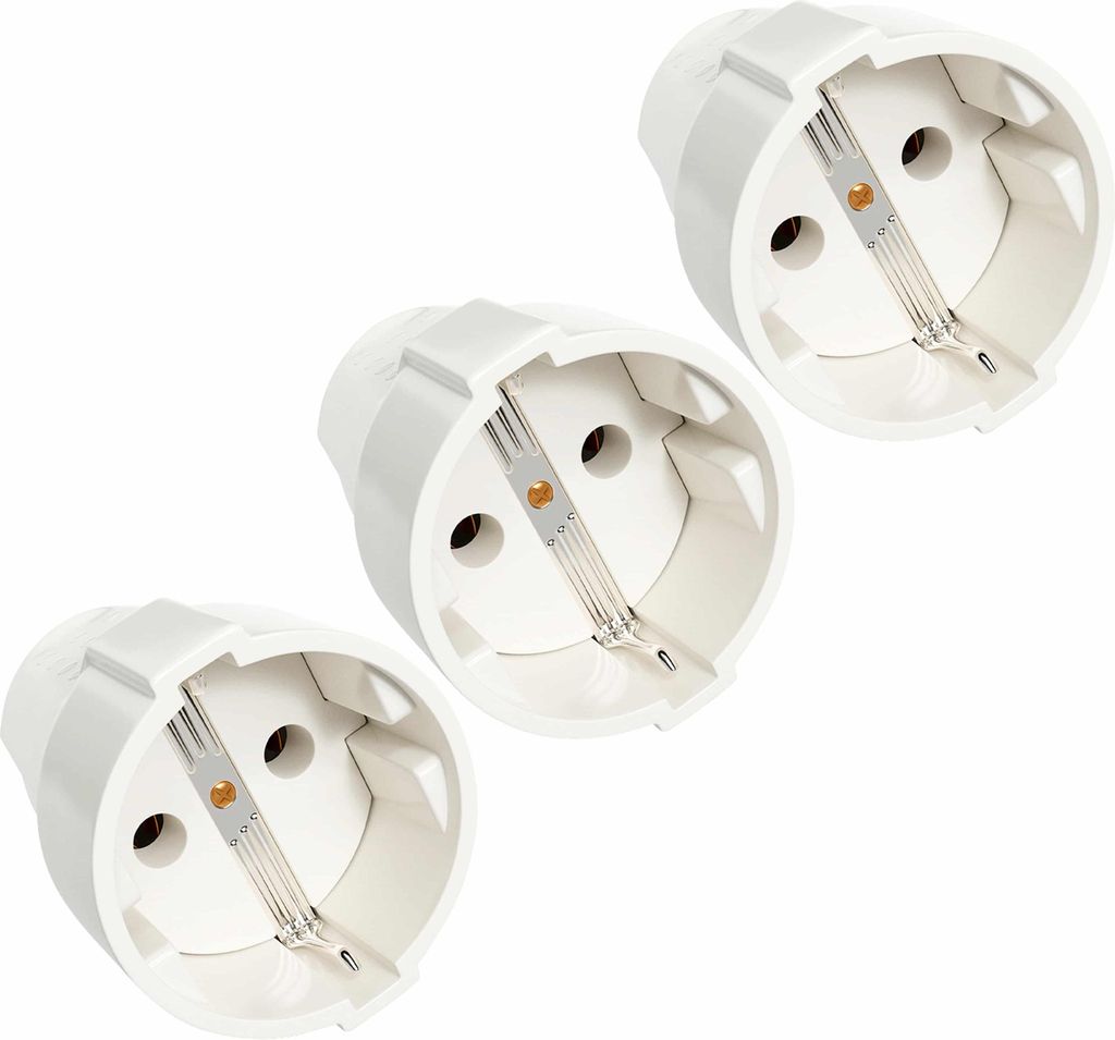 ABSINA 3x Schuko Kupplung weiß mit Zugentlastung - PVC Produktbild 