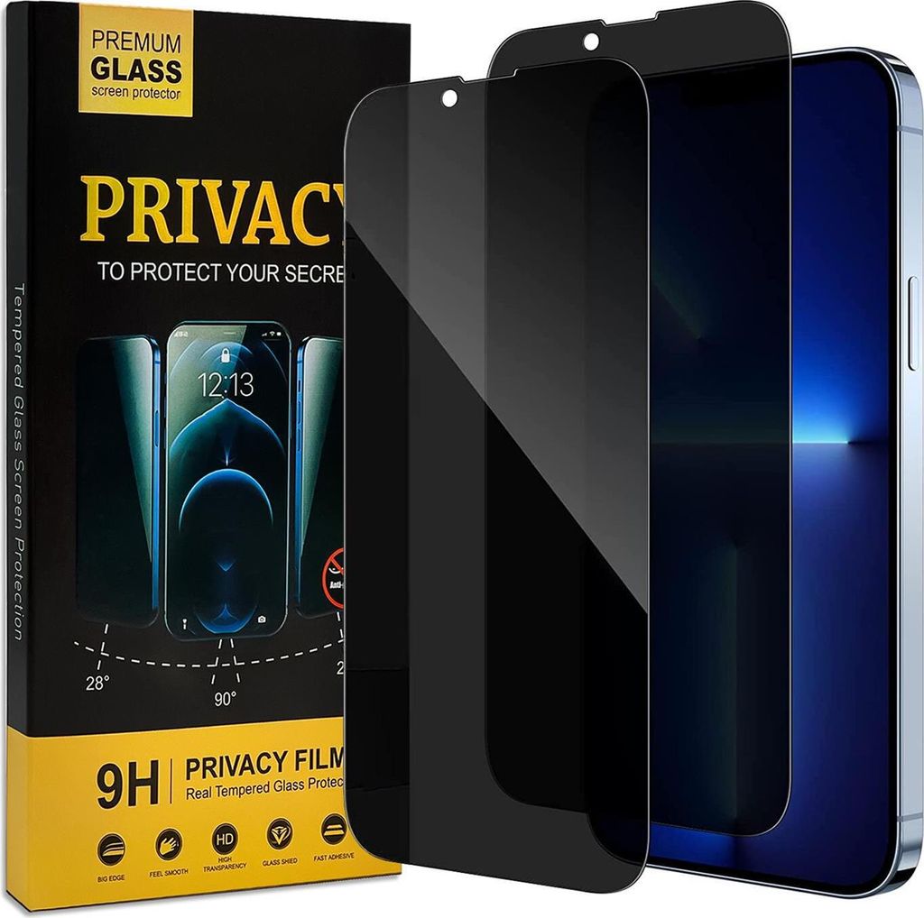 2x Conie Privacy Glasfolie für iPhone 13 Pro Displayschutz Folie Panzer Glas Blickschutz Schutzfolie Set Anti Spy