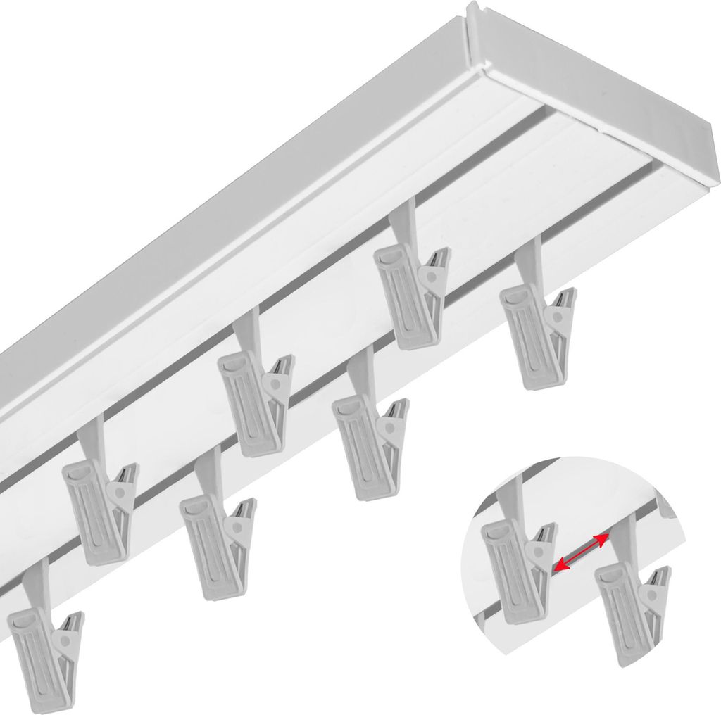 Doppelläufige Deckenschiene Elegance aus PVC, komplett mit Röllchen, weiß, 250 cm