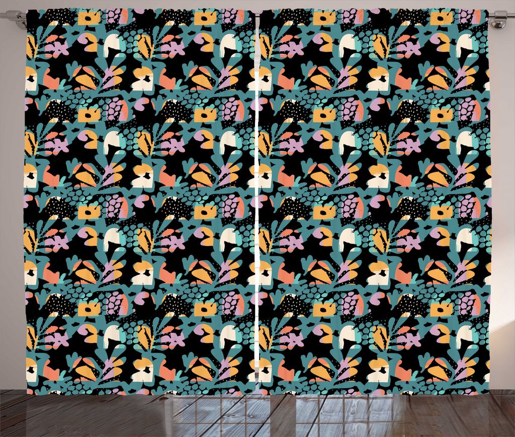 ABAKUHAUS Abstrakt Rustikaler Gardine, Modern Art Design Bunte, Schlafzimmer Kräuselband Vorhang mit Schlaufen und Haken, 280 x 175 cm, Mehrfarbig