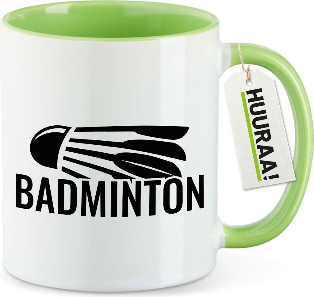 Huuraa Kaffeetasse Badminton Federball 330ml Grün Keramik Kaffeebecher Geschenkidee