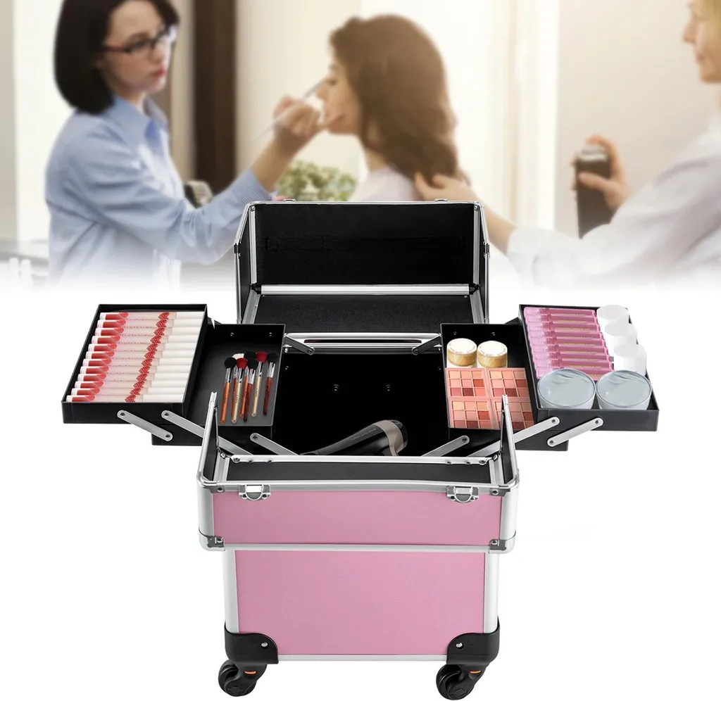 Mallette de Maquillage Trolley à Roulettes 360° et Manche Télescopique