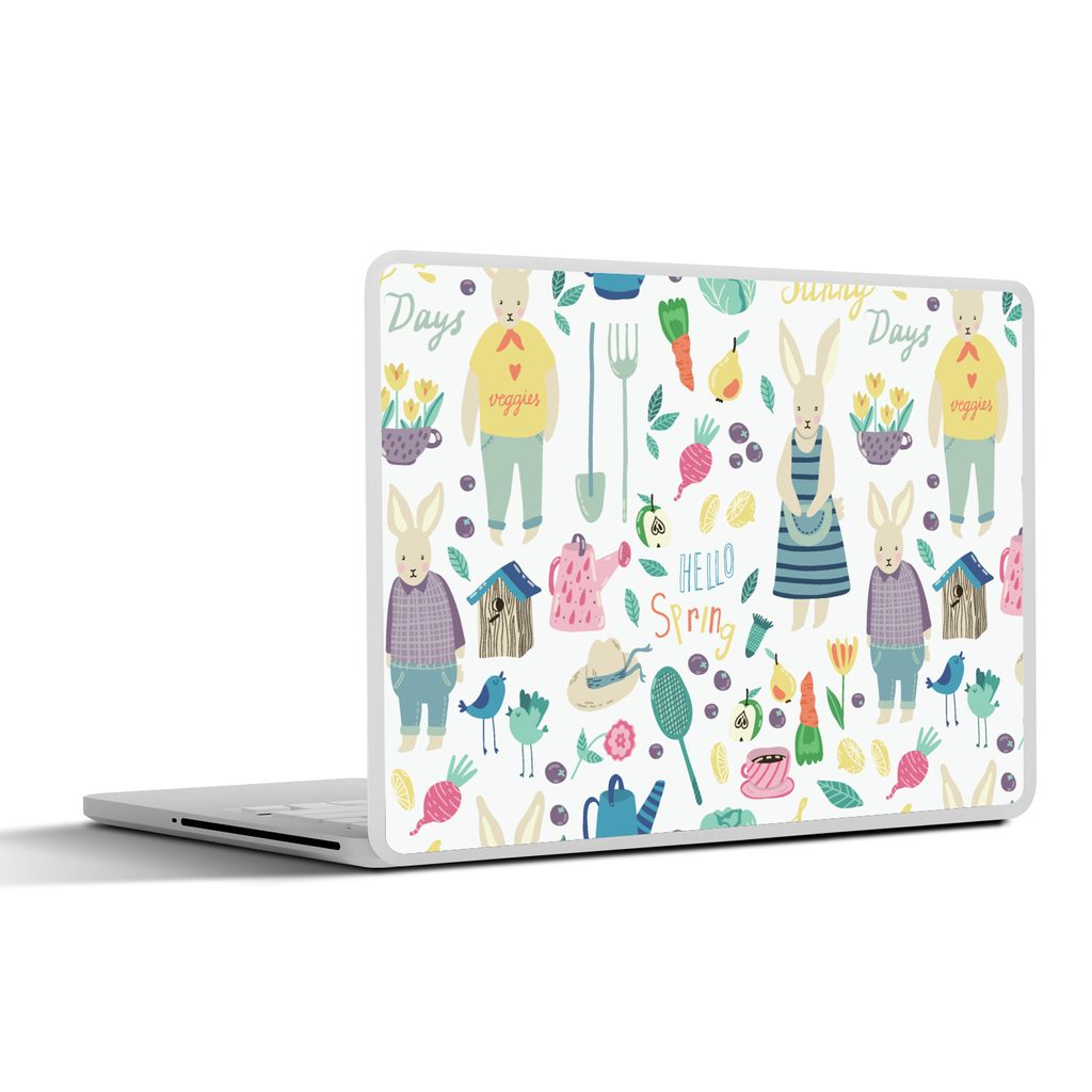MuchoWow Laptop Aufkleber Sticker Cover Muster - Kaninchen - Frühling - Garten 36.5x27.5 cm - Laptop-Sticker