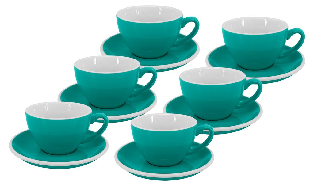 6er Set - Cappuccinotasse und Untertasse Roma, 180 ml, türkis