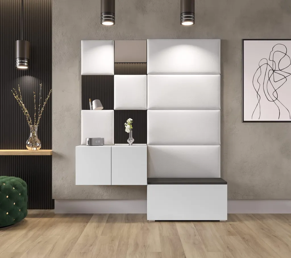 Meuble d'entrée Boston avec Armoire à Chaussures et Miroir Finition Mate