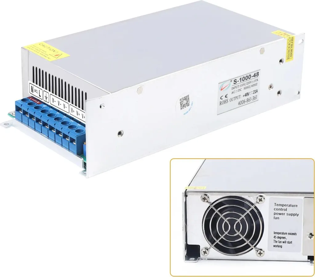 Alimentatore - Alimentatore LED AC-DC - 1000 W - Ingresso 220 V AC - Ventilatore automatico - Per illuminazione a LED - Bianco