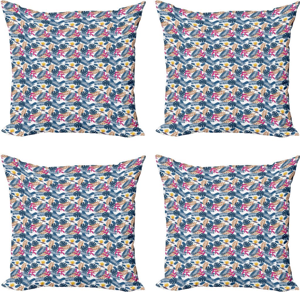 ABAKUHAUS Exotisch Kissenbezug Set (4 Stück), Blätter und Vogel des Himmels, Moderner Doppelseitiger Digitaldruck, 40 cm x 40 cm, Sky Blue Multic...