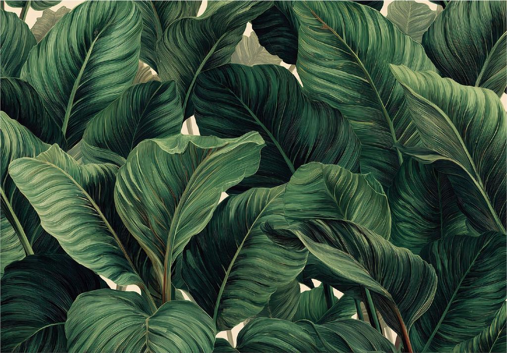 Fototapete Blätter Dschungel Abstrakt - 350x250 cm - Vliestapete Wohnzimmer Schlafzimmer - Vlies Fototapete Grün - 16279VX7