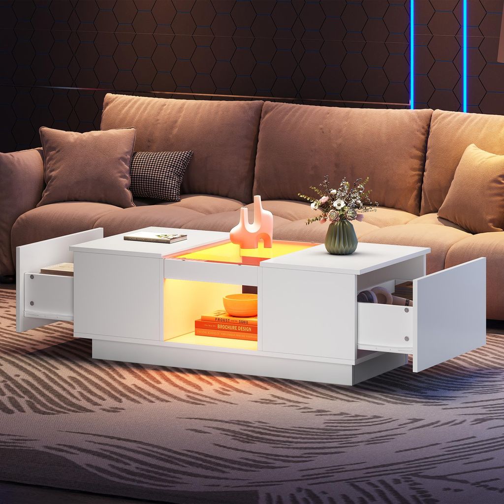 MODFU Table Basse - Meuble Salon LED Rectangulaire avec 2 Image du produit 