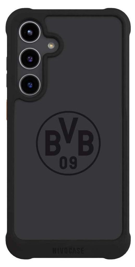 NIVOCASE Hülle für Samsung Galaxy S24+ Stoßfeste Handyhülle NIVOmax Case Schwarz BVB Borussia Dortmund Logo