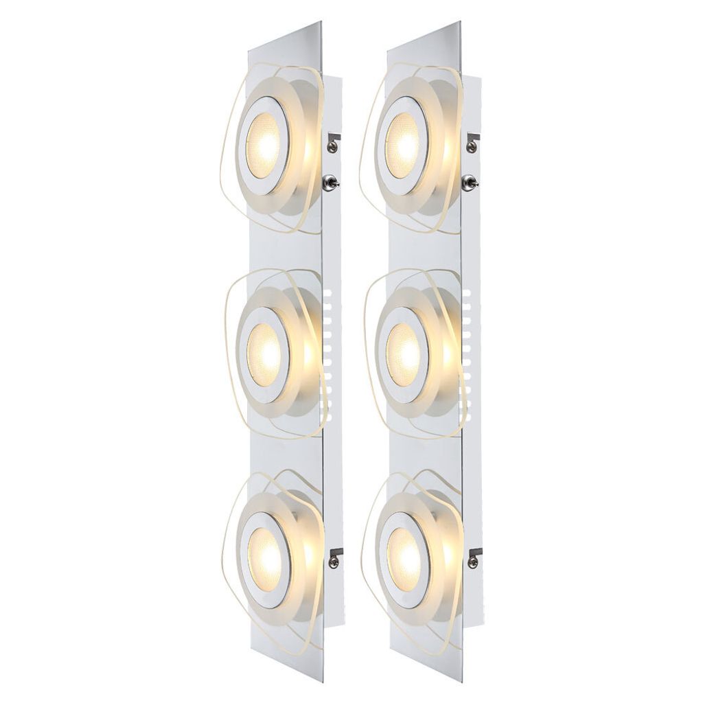 2er Set LED Wandleuchte, 3 Flammig, Chrom, Glas, H 46cm