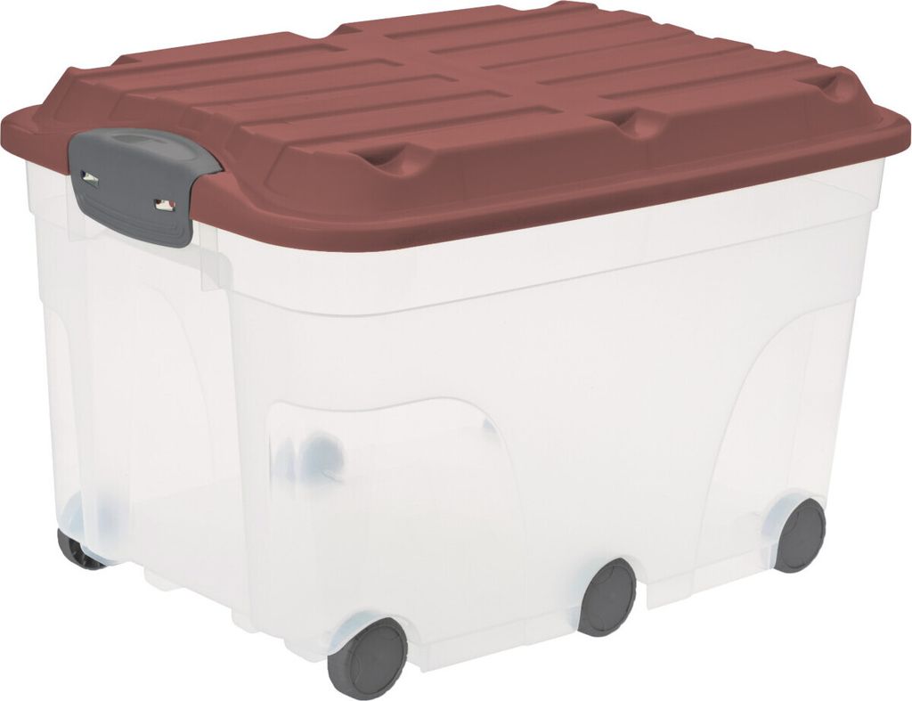 Rotho Aufbewahrungsbox Roller 6 mit Rollen und Deckel 57 L iron rot